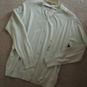 Ladies Top Size XL UNIQLO Lightweight Cotton Cardigan Light Green Scoop Neck NWT
